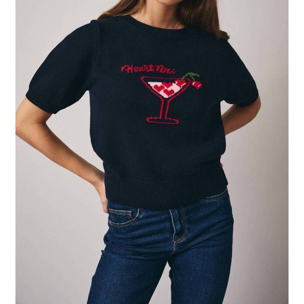 NEW SUNDAY EDITION heartini cocktail sweater top in black